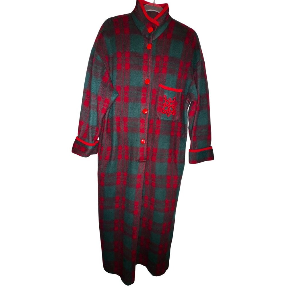 Vintage Natori II Red & Green Plaid Full-Length Nightgown‎ Size Small Flannel